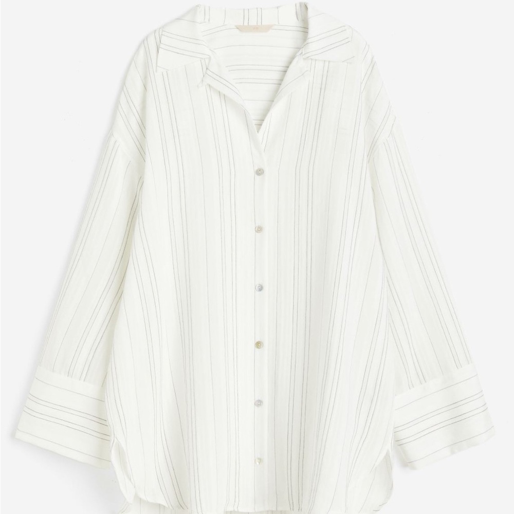 Jacquard Striped White Button-Up Women's Blouse